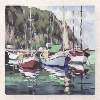 Mooring At Turunc Gulet Sailboat Acrylic Art Glass Coaster