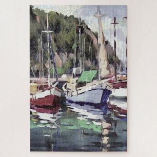 Mooring At Turunc Gulet Sailboat Acrylic Art Jigsaw Puzzle