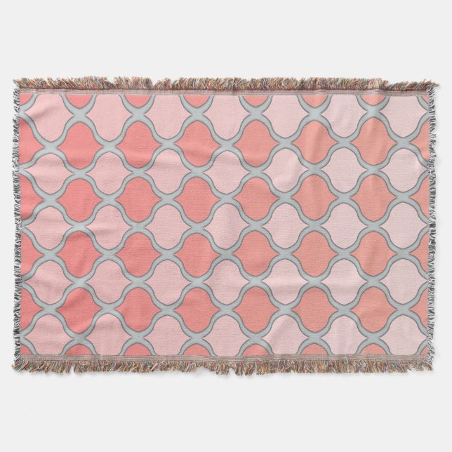 Moorish Arabesque (Pink, Coral, Grey) Throw Blanket (Front)