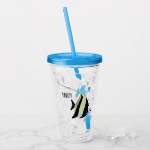 Moorish idol fish cartoon illustration acrylic tumbler