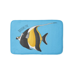 Moorish idol fish cartoon illustration bath mat