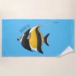 Moorish idol fish cartoon illustration beach towel