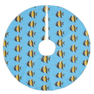 Moorish idol fish cartoon illustration brushed polyester tree skirt