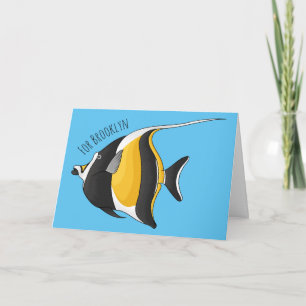 Moorish idol fish cartoon illustration card