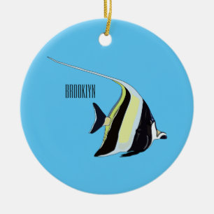 Moorish idol fish cartoon illustration ceramic tree decoration