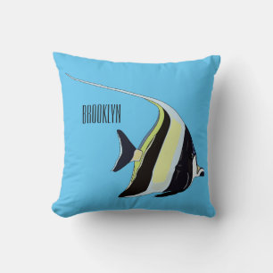 Moorish idol fish cartoon illustration cushion
