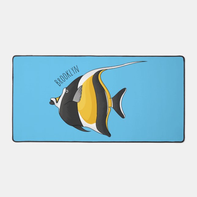 Moorish idol fish cartoon illustration  desk mat (Front)