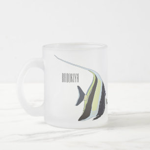 Moorish idol fish cartoon illustration frosted glass coffee mug