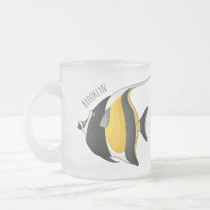 Moorish idol fish cartoon illustration frosted glass coffee mug