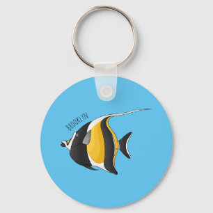 Moorish idol fish cartoon illustration key ring