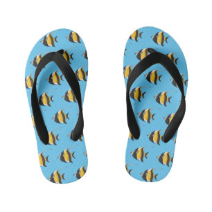 Moorish idol fish cartoon illustration kid's flip flops