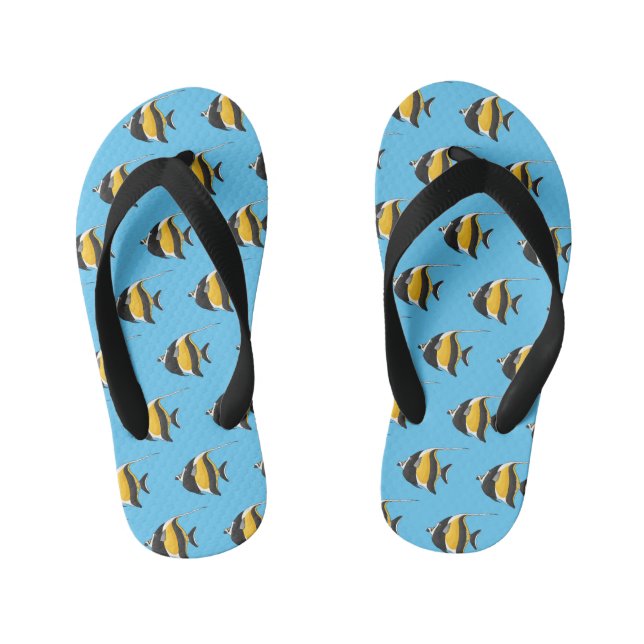 Moorish idol fish cartoon illustration kid's flip flops (Footbed)