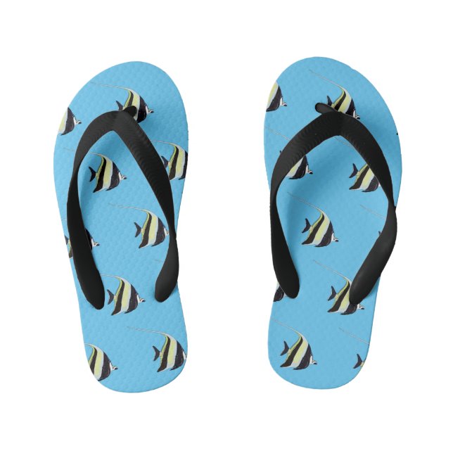 Moorish idol fish cartoon illustration kid's flip flops (Footbed)