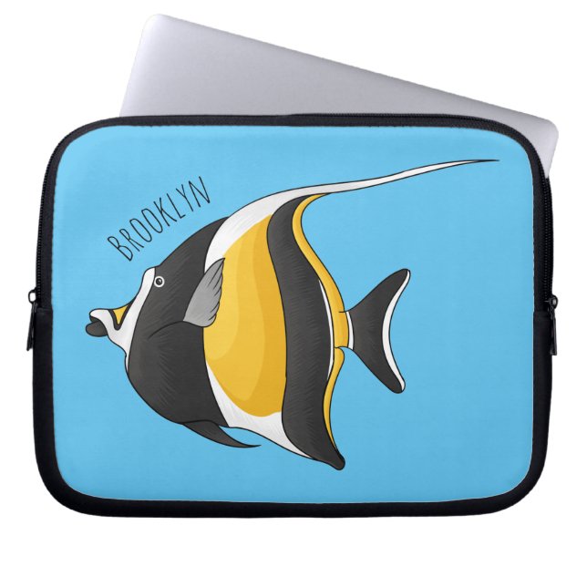 Moorish idol fish cartoon illustration laptop sleeve (Front)