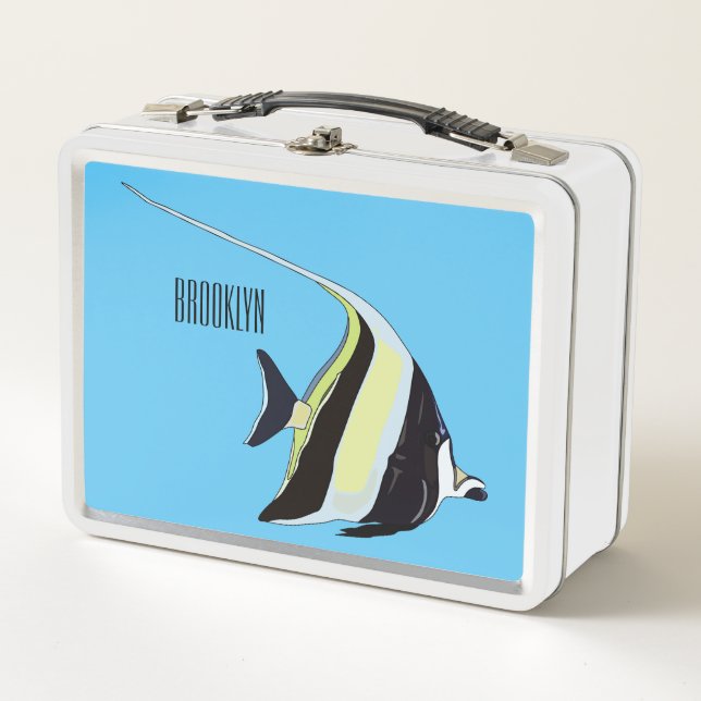 Moorish idol fish cartoon illustration metal lunch box (Front)