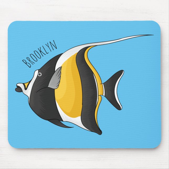 Moorish idol fish cartoon illustration mouse mat (Front)