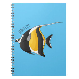 Moorish idol fish cartoon illustration notebook