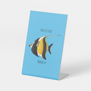 Moorish idol fish cartoon illustration pedestal sign