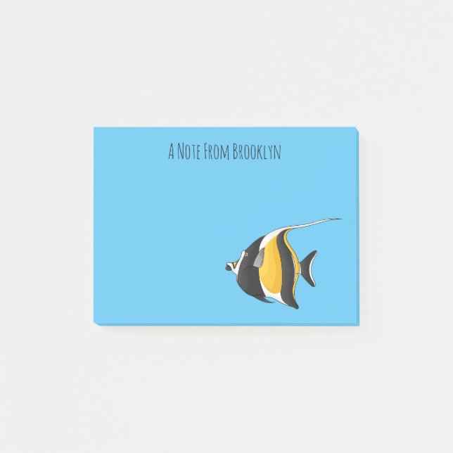 Moorish idol fish cartoon illustration post-it notes (Front)