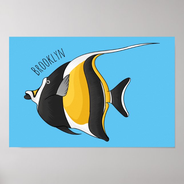 Moorish idol fish cartoon illustration poster (Front)