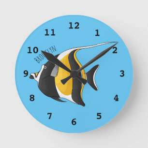 Moorish idol fish cartoon illustration round clock