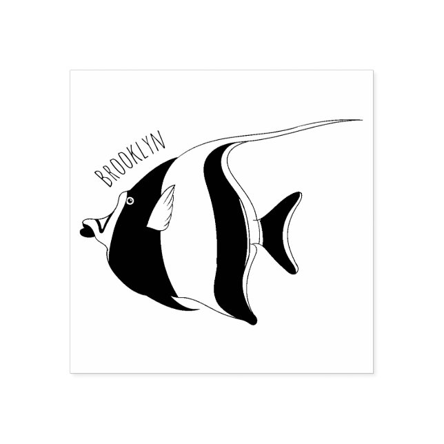 Moorish idol fish cartoon illustration rubber stamp (Imprint)