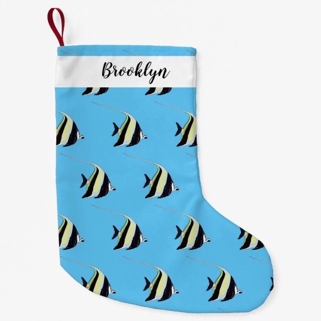 Moorish idol fish cartoon illustration small christmas stocking (Front)