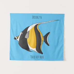 Moorish idol fish cartoon illustration tapestry