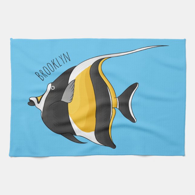Moorish idol fish cartoon illustration  tea towel (Horizontal)