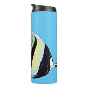 Moorish idol fish cartoon illustration thermal tumbler