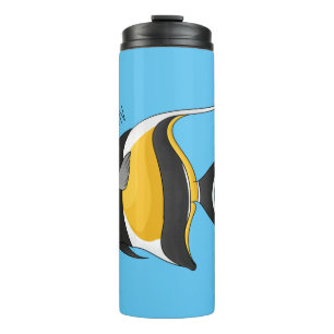 Moorish idol fish cartoon illustration thermal tumbler