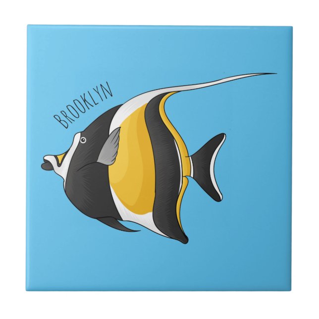 Moorish idol fish cartoon illustration  tile (Front)
