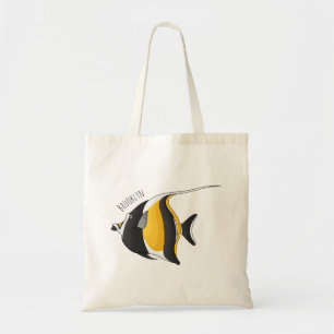 Moorish idol fish cartoon illustration tote bag