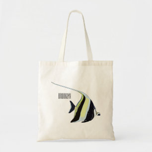 Moorish idol fish cartoon illustration tote bag