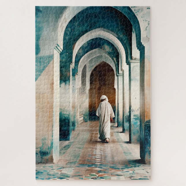 Moorish Marrakesh Blue Cream Jigsaw Puzzle (Vertical)