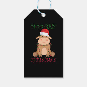 Moorry Christmas Cow Santa Christmas Puns Animals Gift Tags