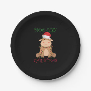 Moorry Christmas Cow Santa Christmas Puns Animals Paper Plate