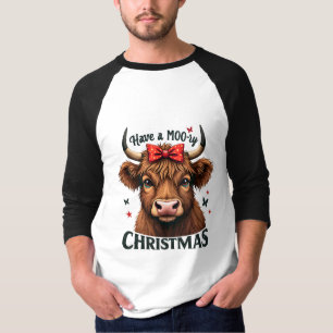 Moory Christmas Cute Cow Wearing Santa T-Shirt