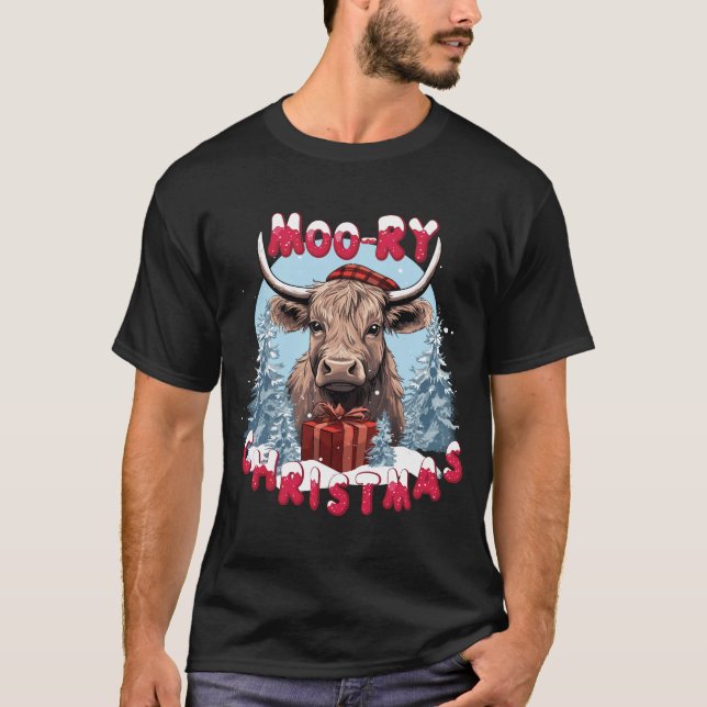 Moory Christmas - Highland Cow Lover Xmas T-Shirt (Front)