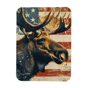 Moose American Flag Vintage Magnet