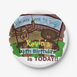 Moose and bear Birthday Paper Plate