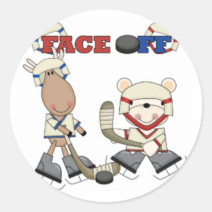 Moose and Bear Hockey Face Off Tshirts and Gifts Classic Round Sticker