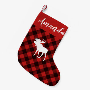 Moose and Buffalo  Red and Black Plaid Christmas Small Christmas Stocking