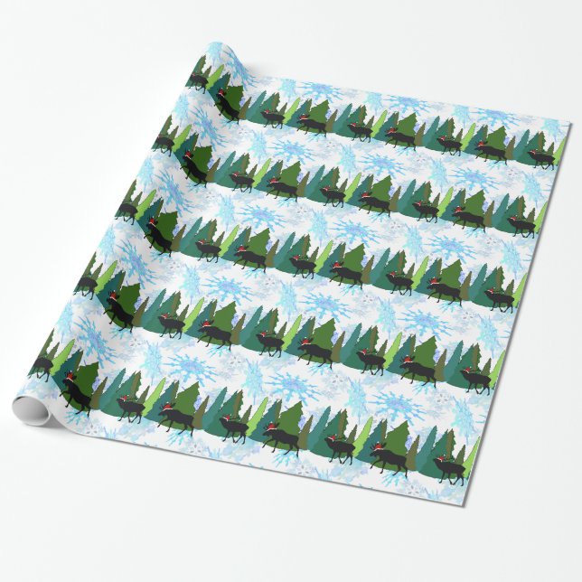Moose and Elk Play Santa Wrapping Paper (Unrolled)