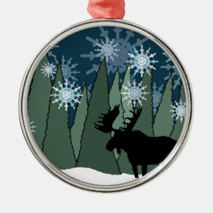 Moose and Snowflake Forest Metal Tree Decoration