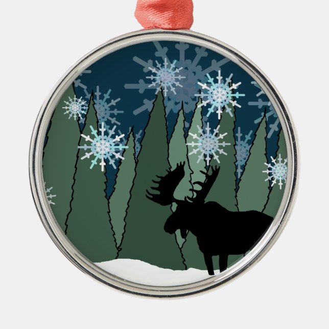 Moose and Snowflake Forest Metal Tree Decoration (Front)