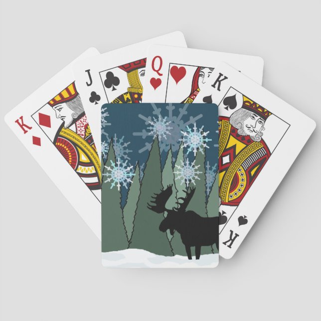 Moose and Snowflake Forest Playing Cards (Back)