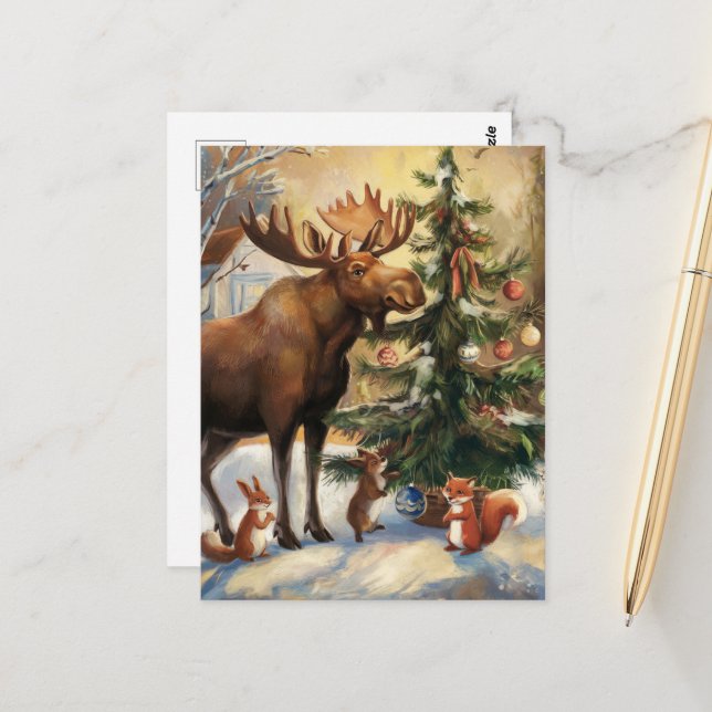 Moose and Squirrels Christmas Postcard (Front/Back In Situ)