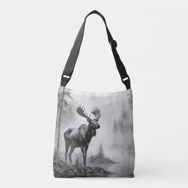 Moose Animal Discovery Wild Nature Ink Sketch Art Crossbody Bag (Front)