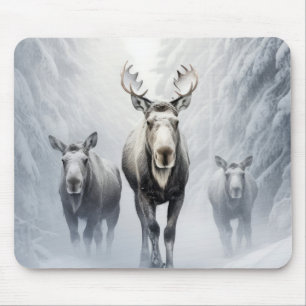 Moose Animal Family Wandering Nature Out Mouse Mat